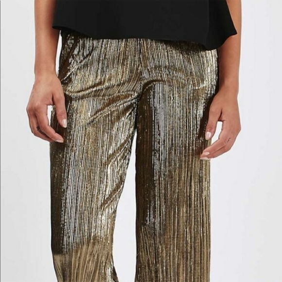 Torn by Ronny Kobo Pants - Torn By Ronny Kobo Gold Metallic Wide Leg Palazzo Pants Elastic Waist Size M